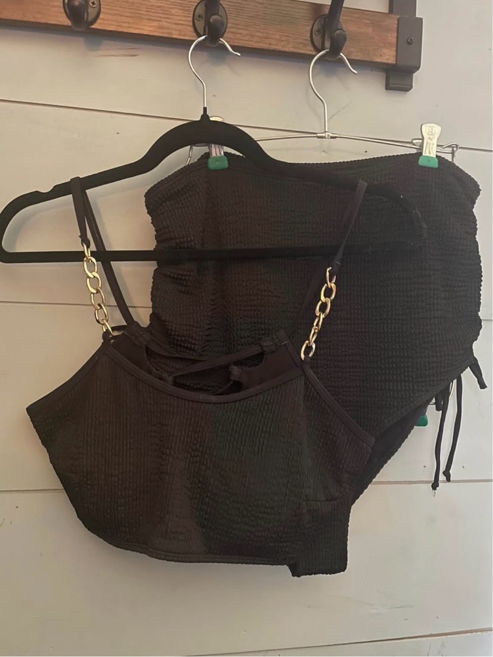 SHEIN Maternity Black 2 piece Swim Suit Gold Chain Straps